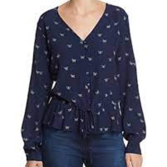 RAILS Beaux Navy Butterflies Long Sleeve Button Up Blouse Top Size.S - Picture 2 of 15